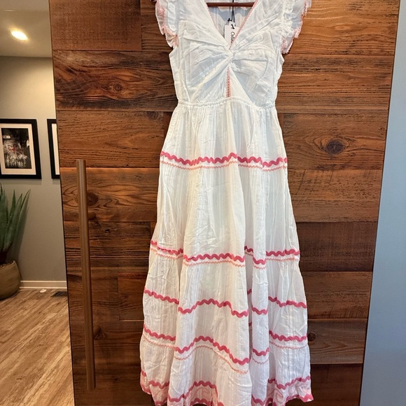 CELINA MOON Flavia White and Pink Cotton Maxi Dress - Picture 2 of 10